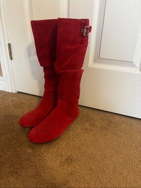 Gianni Bini Red Suede Knee High Boots